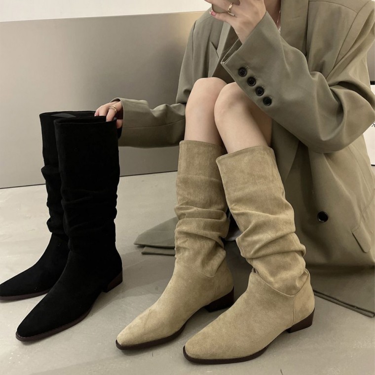 LND (당일출고) 여성 겨울 편한 사라 스웨이드 슬라우치 중목부츠 데일리 롱부츠 부츠 31,230원