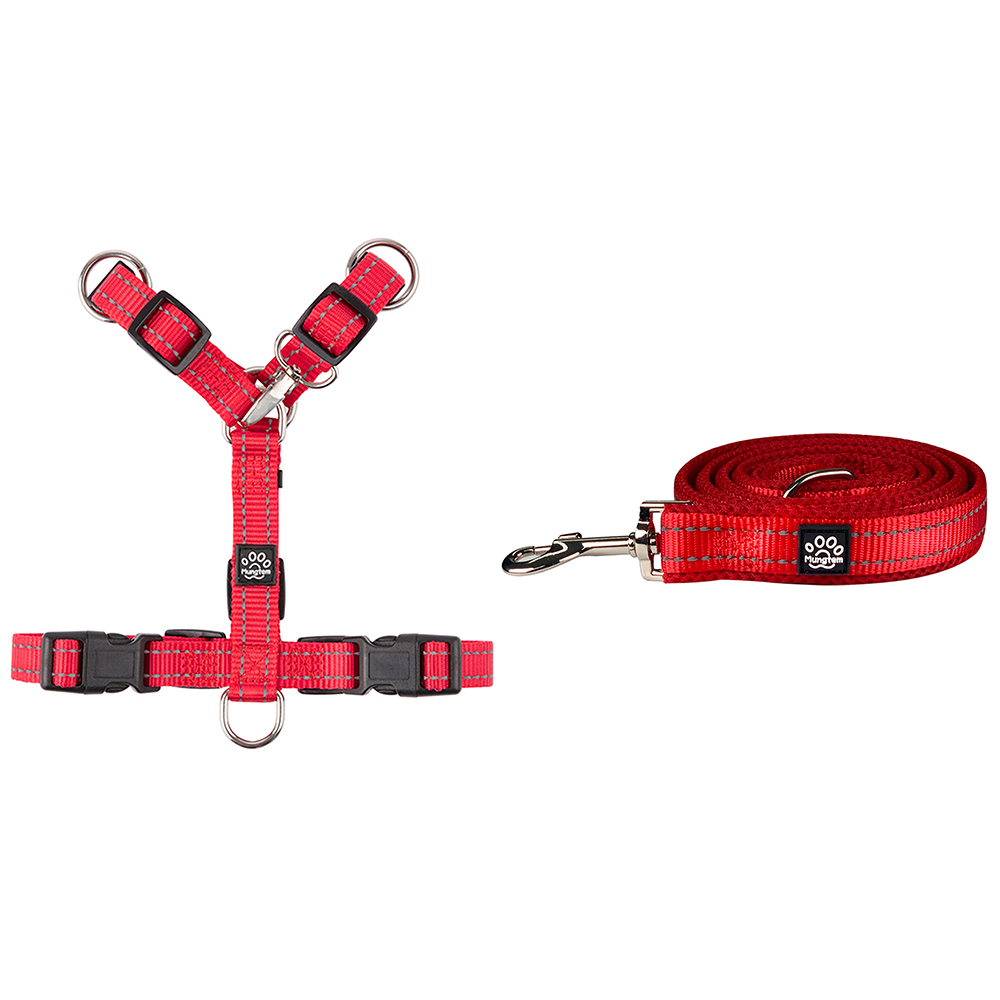 멍템 H형 앞섬방지 하네스 + 메쉬 리드줄 세트, 레드, 1개 34,950원