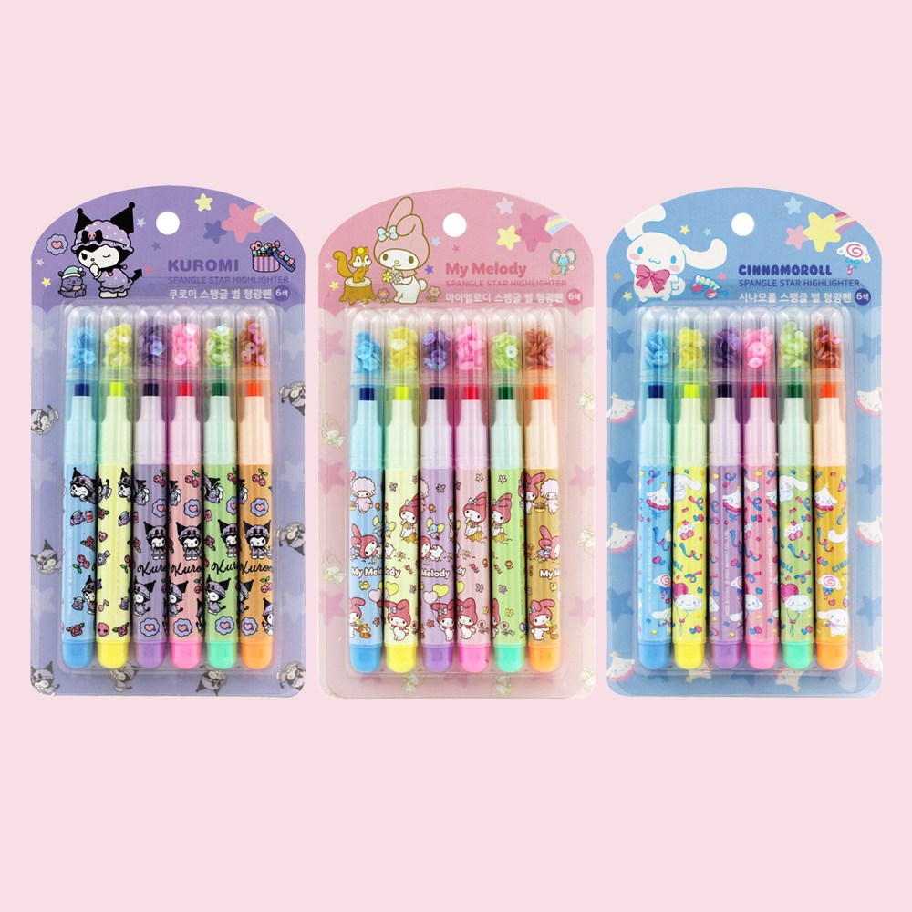 [마음] 산리오 캐릭터즈 스팽글 별 형광펜 6색 세트 2,880원