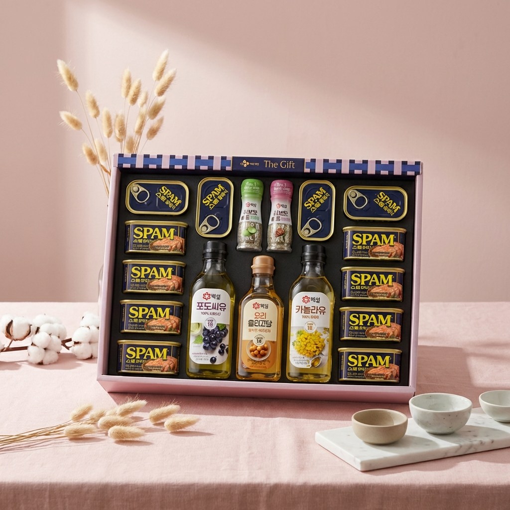스팸 최고의선택 특호 백설 카놀라유 + 백설 포도씨유 + 요리올리고당 + 허브맛솔트 2종 + 스팸클래식 8p + 스팸클래식 4p 세트 + 쇼핑백 210,000원