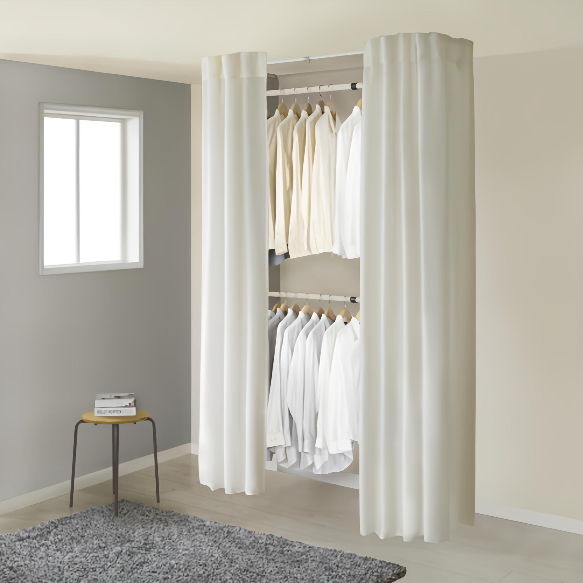 2단 드레스룸 커튼형행거, 크림화이트 88,200원