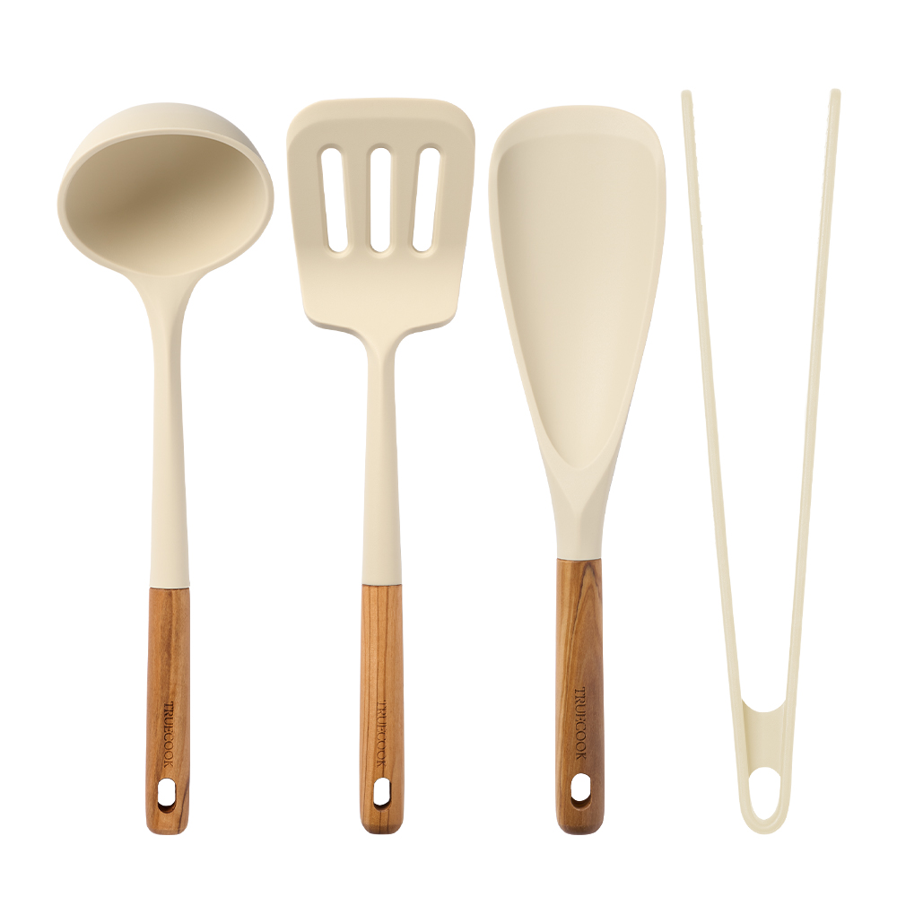 트루쿡 이탈리아산 올리브 실리콘 조리도구 4종 세트, 1세트, 베이지, 국자 + 뒤집개 + 멀티스푼 + 집게 50,000원