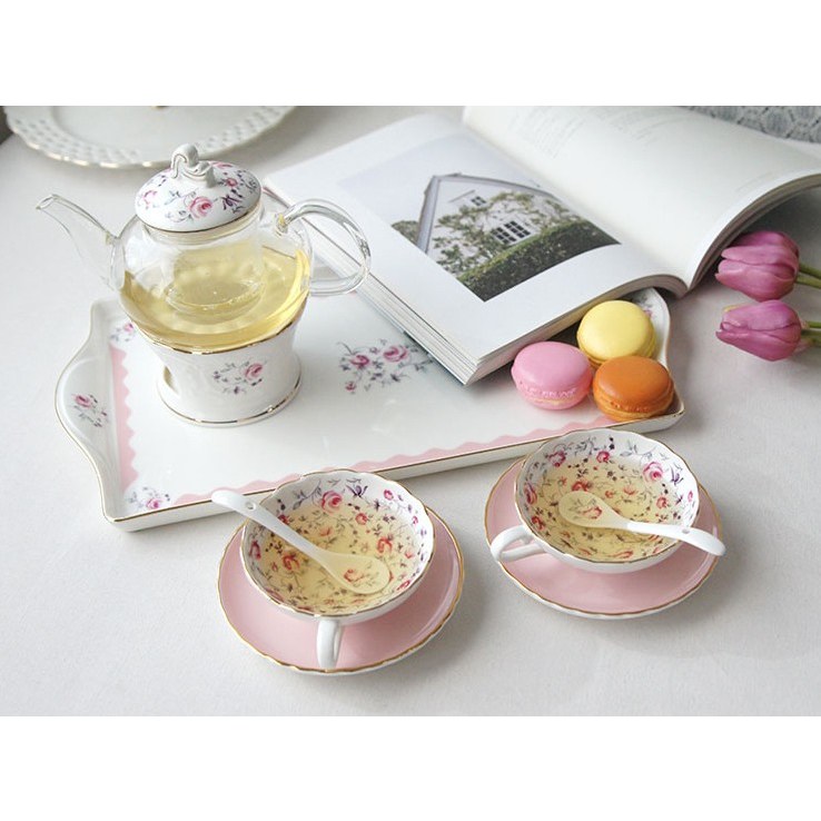 홈카페 고급 골드 핑크 플로라 홍차잔 워머 트레이세트 유리 도자기 선물용 119,000원
