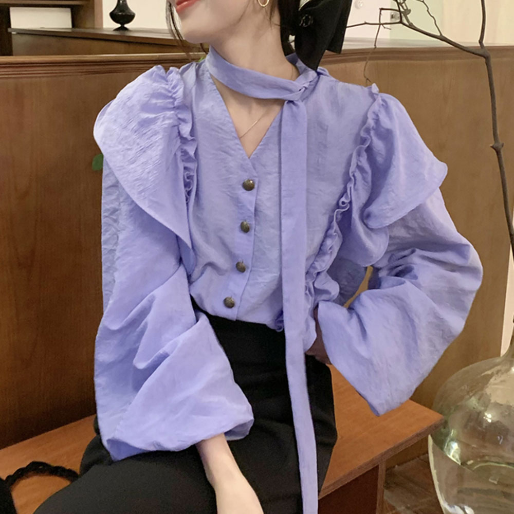 지니우우 J0220A V넥 퍼프소매 프릴블라우스 18,800원