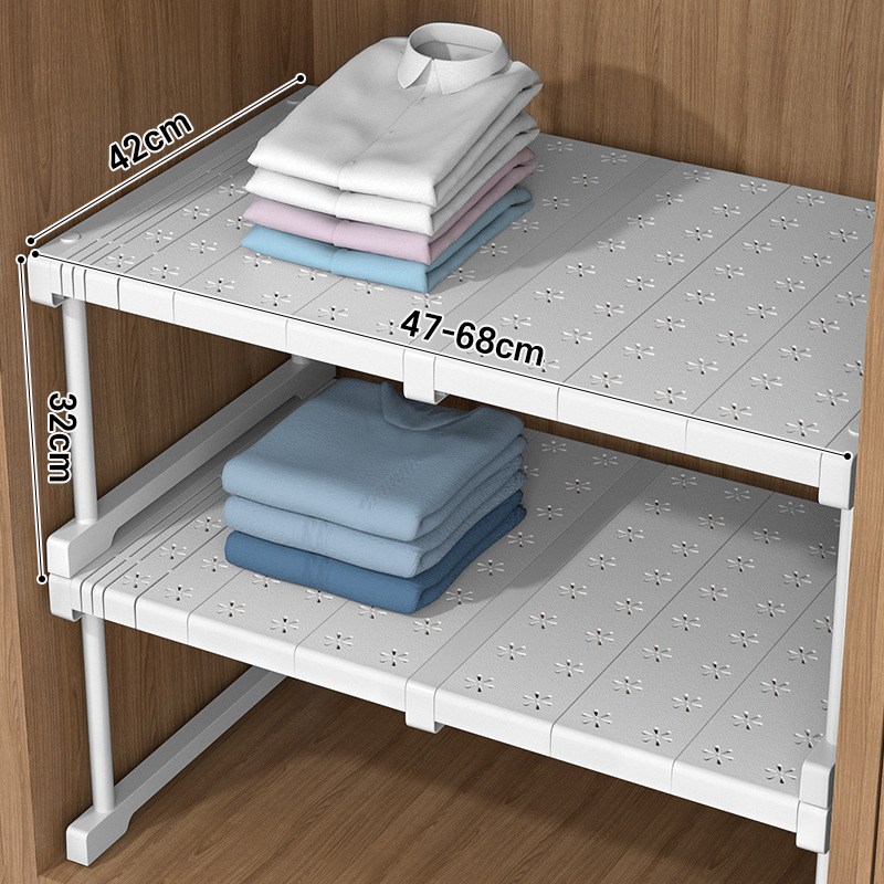 ZOZOFO 옷장 레이어드 칸막이 신축성 있는 장 칸막이 선반 찬장 밑 싱크대 레이어드 정리 선반 수납 신기 길이 조절 가능한 신발걸이 17,690원