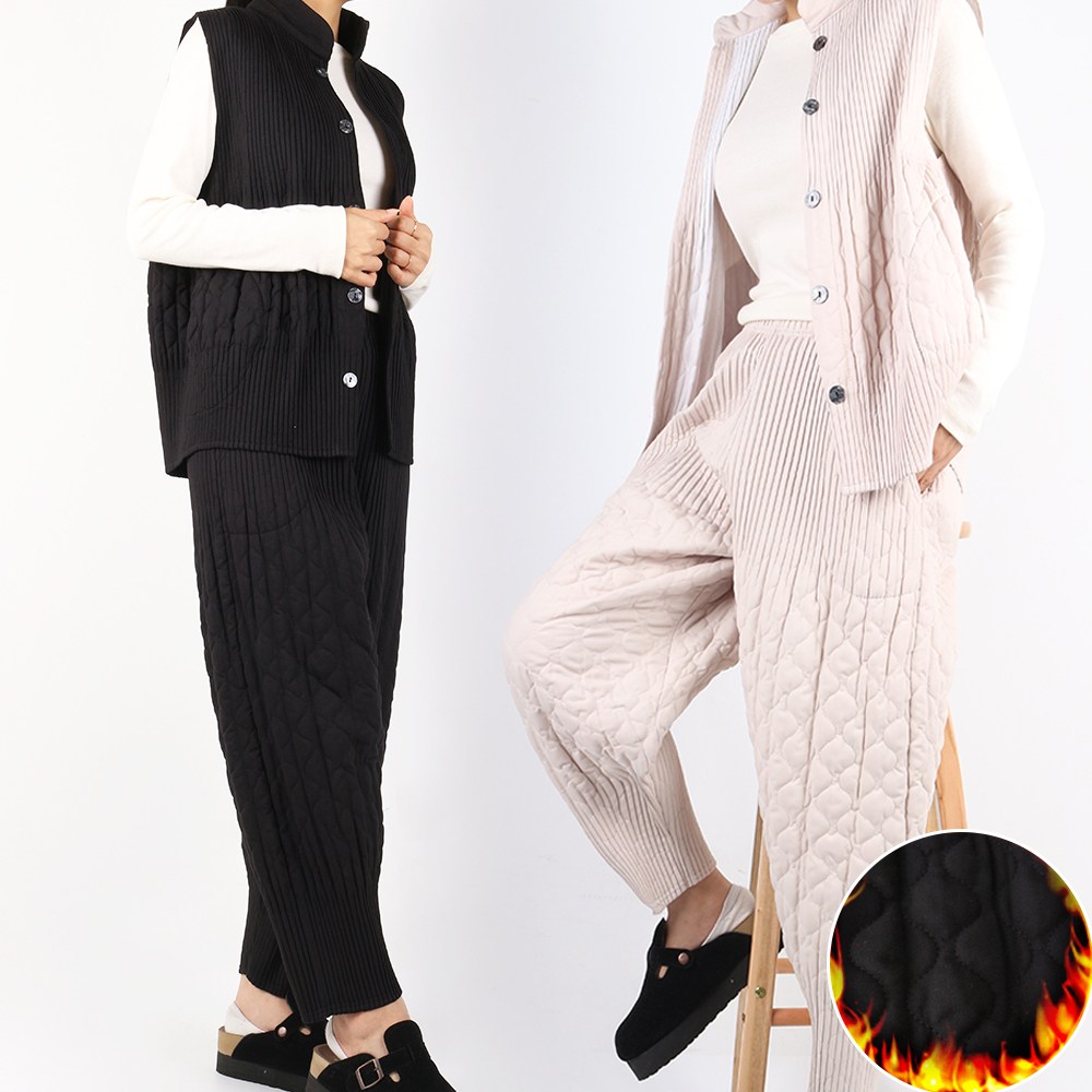 [SPM] D여성누빔상하의세트 겨울 여자 고급 베스트 팬츠 밴딩 패딩 스판 경량 조끼 바지 79,800원