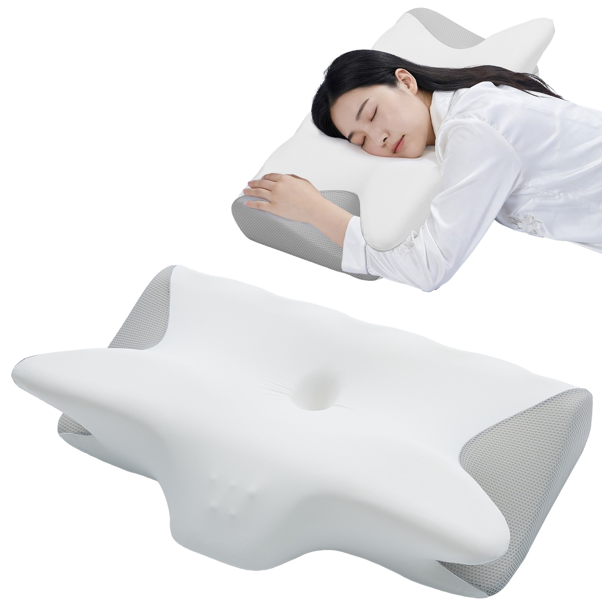 HYLEORY 사계절 고밀도 옆으로자는 메모리폼 목편한 경추 베개, 1개, 화이트 24,800원