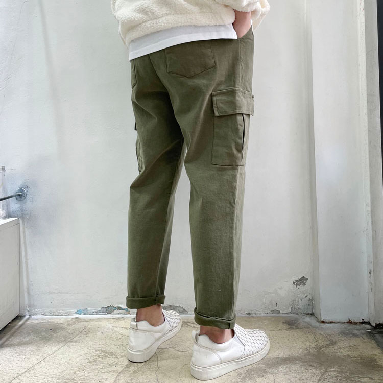 라운지21 남자 양기모 면워싱 밴딩 스판 9부 카고 와이드팬츠 35,900원