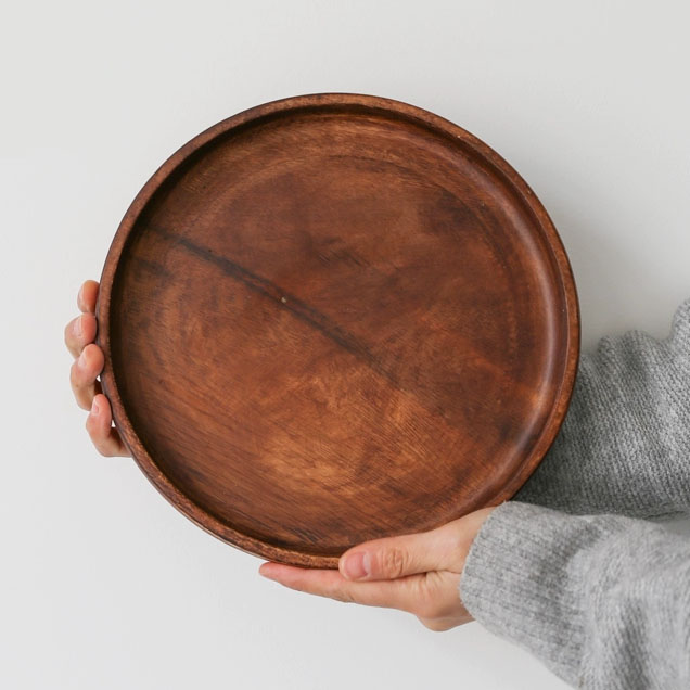 마이키친 우드 라운드 트레이 플레이트 원형 데스크 카페 나무 쟁반, 1개, 원목 24,800원