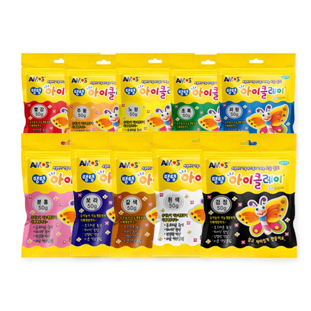 아모스 탱탱 아이클레이 키즈 50g 10색 세트, 10색(검정노랑파랑빨강흰색보라갈색초록주황핑크, 50g, 1개 26,800원