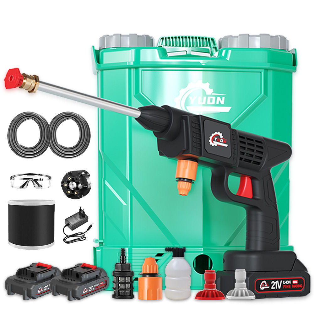 YUON 전동 21V 농업관개전용고압물총 무선 농약살포기 충전식 농약분무기  고압세척기 휴대용 고압세차기 모터식 물분사량 1분 16L 119,000원
