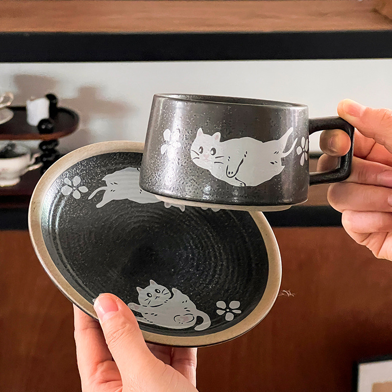 빈티지 고양이 패턴 도자기 커피잔 세트 홈카페 커플 머그컵 선물 16,900원