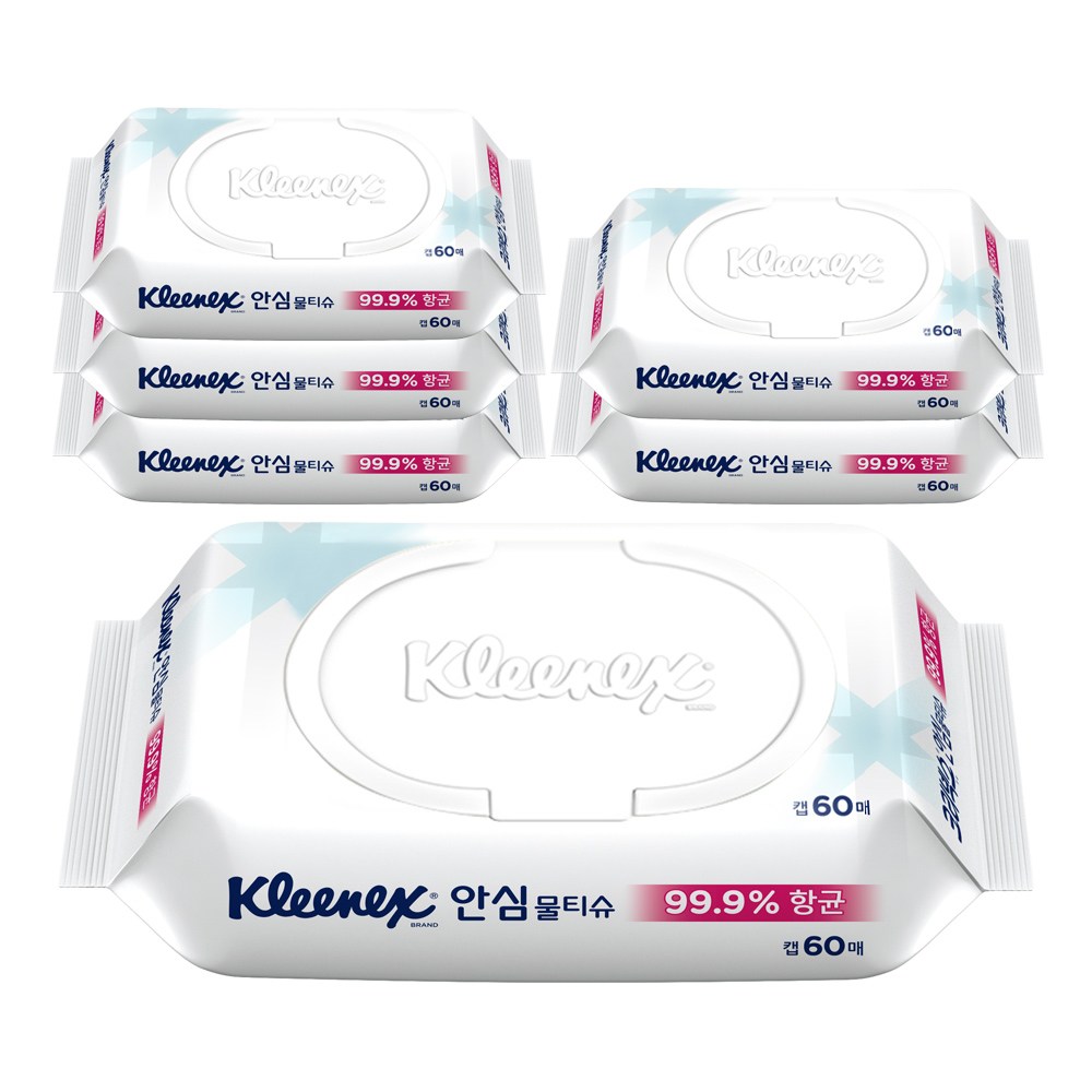 크리넥스 안심 물티슈 99.9% 항균 캡형 60매 6팩, 60매, 6개 11,780원