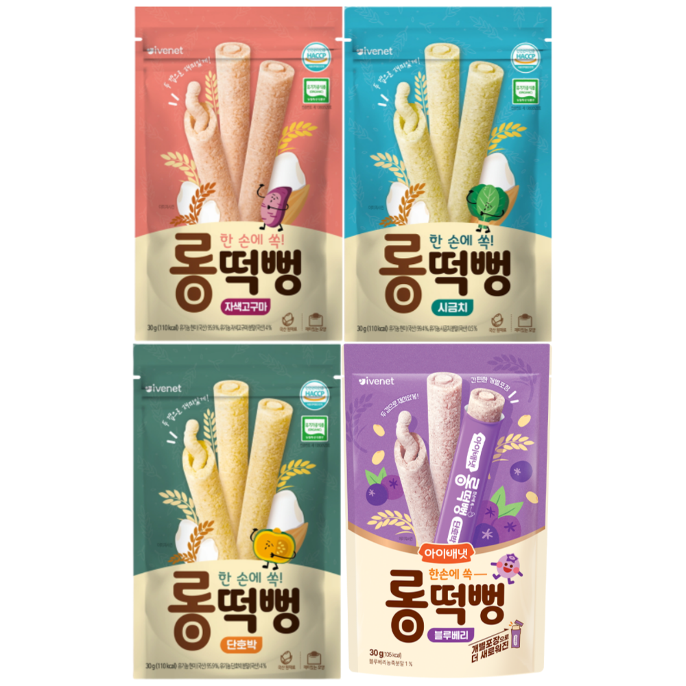 롱떡뻥 4종 자색고구마 30g 1개+시금치 30g 1개+단호박 30g 1개+블루베리 30g 1개, 1개, 120g, 시금치+단호박+자색고구마+블루베리 14,280원