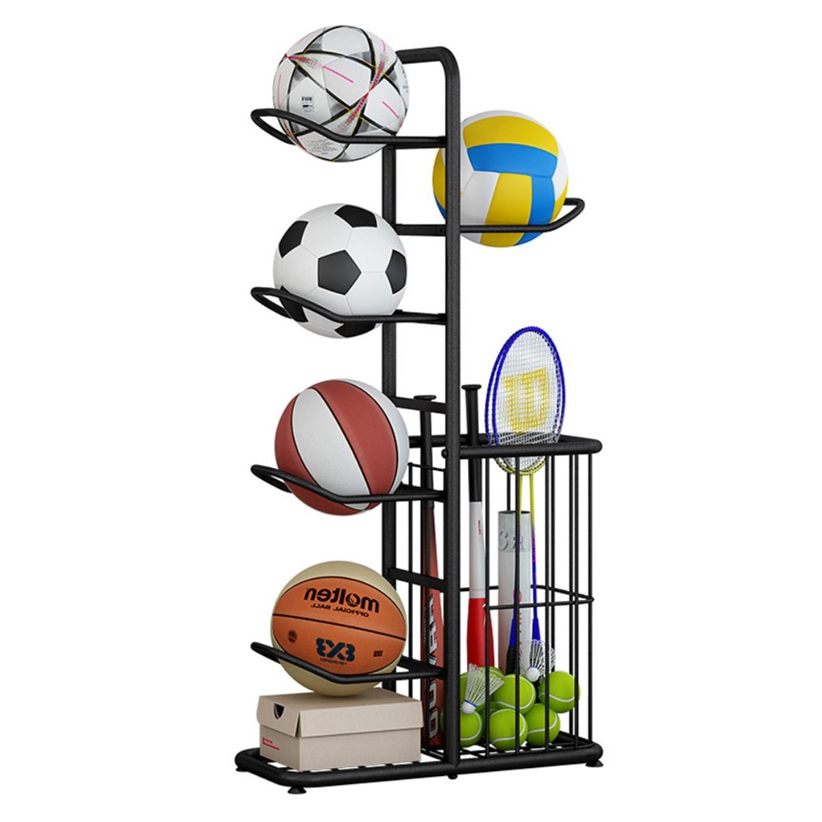 HK.sell 톡톡스탠드 축구 농구 야구 볼정리 보관함 라켓정리 수납 진열대, 블랙, 1개 39,400원