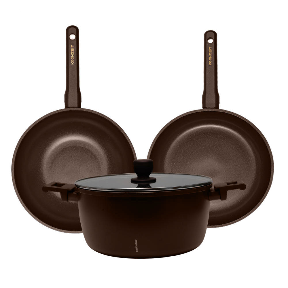 코젤 다이애나 논스틱 세라믹코팅 인덕션겸용 28cm 프라이팬 냄비 3종세트, 1세트, 프라이팬28cm+궁중팬28cm+곰솥냄비28cm, 초코브라운 75,300원