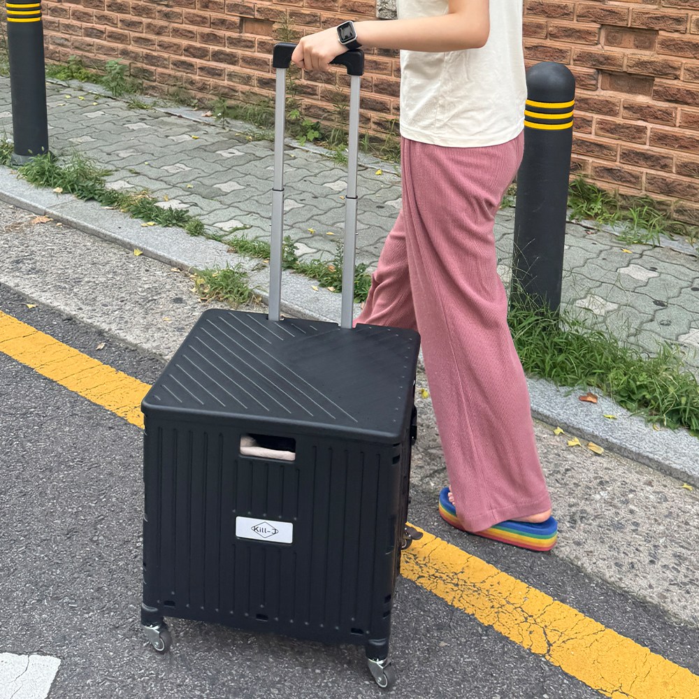 킬제이 360도 4바퀴 접이식 다용도 대형 폴딩카트 마트 쇼핑 시장 손수레 핸드 카트 네모 박스 장바구니 캐리어 65L, 블랙, 1개 41,900원
