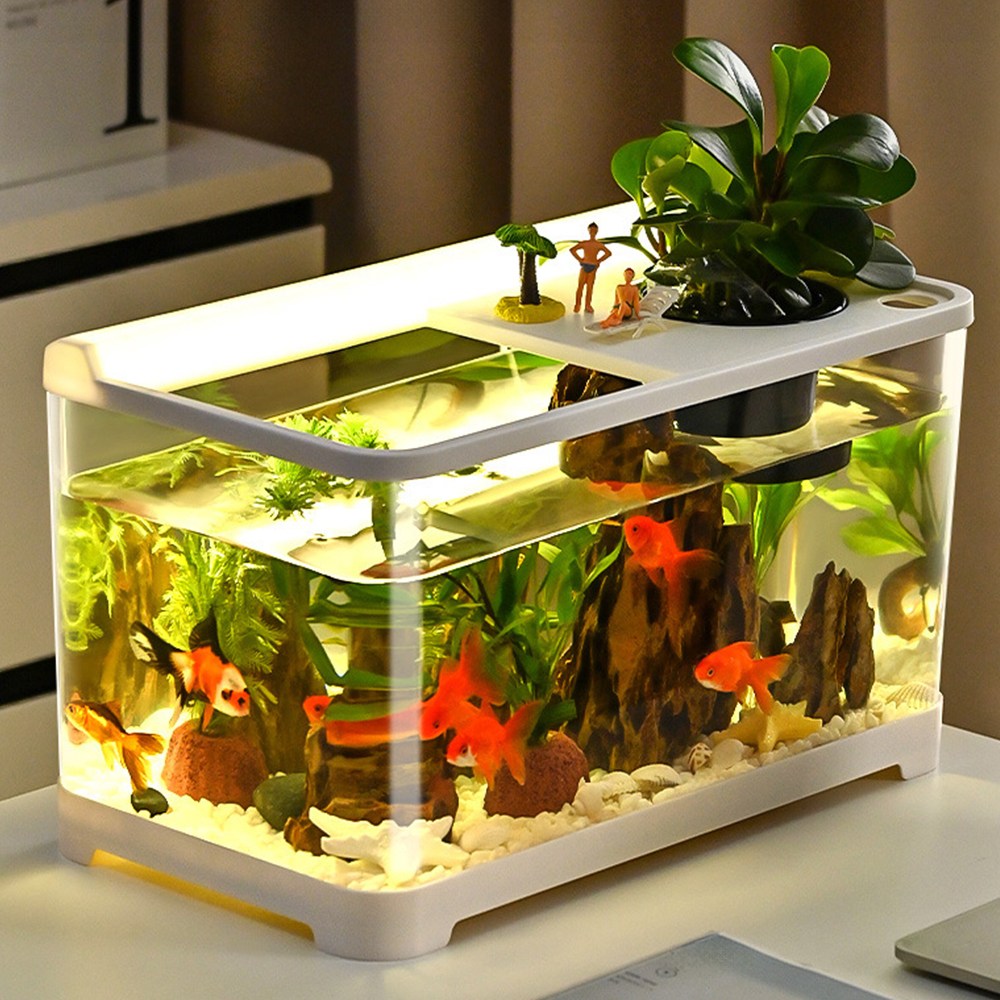 HK sell 물결정원 안깨지는 아크릴 어항 3컬러 LED 열대어 금붕어 구피 수족관, 화이트 31,800원