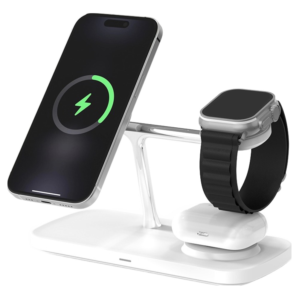 만렙 3in1 아이폰 갤럭시 에어팟 애플워치 갤럭시워치 버즈 맥세이프 고속 무선충전기 3WCC401Qi2, 화이트, 1개 37,200원