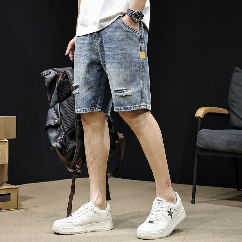 AOKADA 남자 와이드 데님 5부 반바지 여름 찢청 청반바지 29,610원