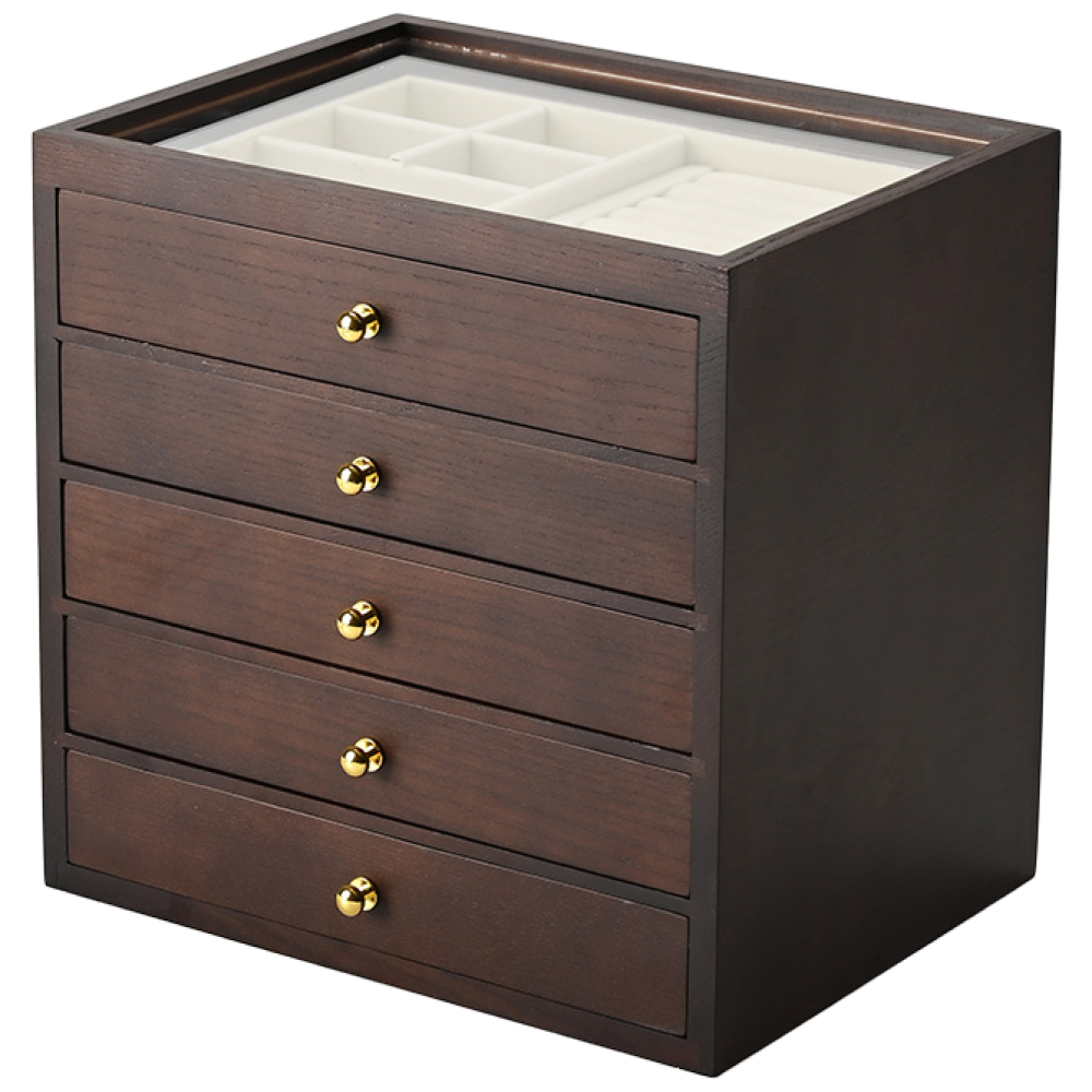 FANXI 고급 원목 대용량 보석 보관함 3단/5단 악세사리보관함 케이스 우드 주얼리 중형 정리함 결혼선물 귀걸이 반지 박스 목걸이 정리용 판매 화장대 정리 친구선물, 1개, X07804,5단브라운 89,600원