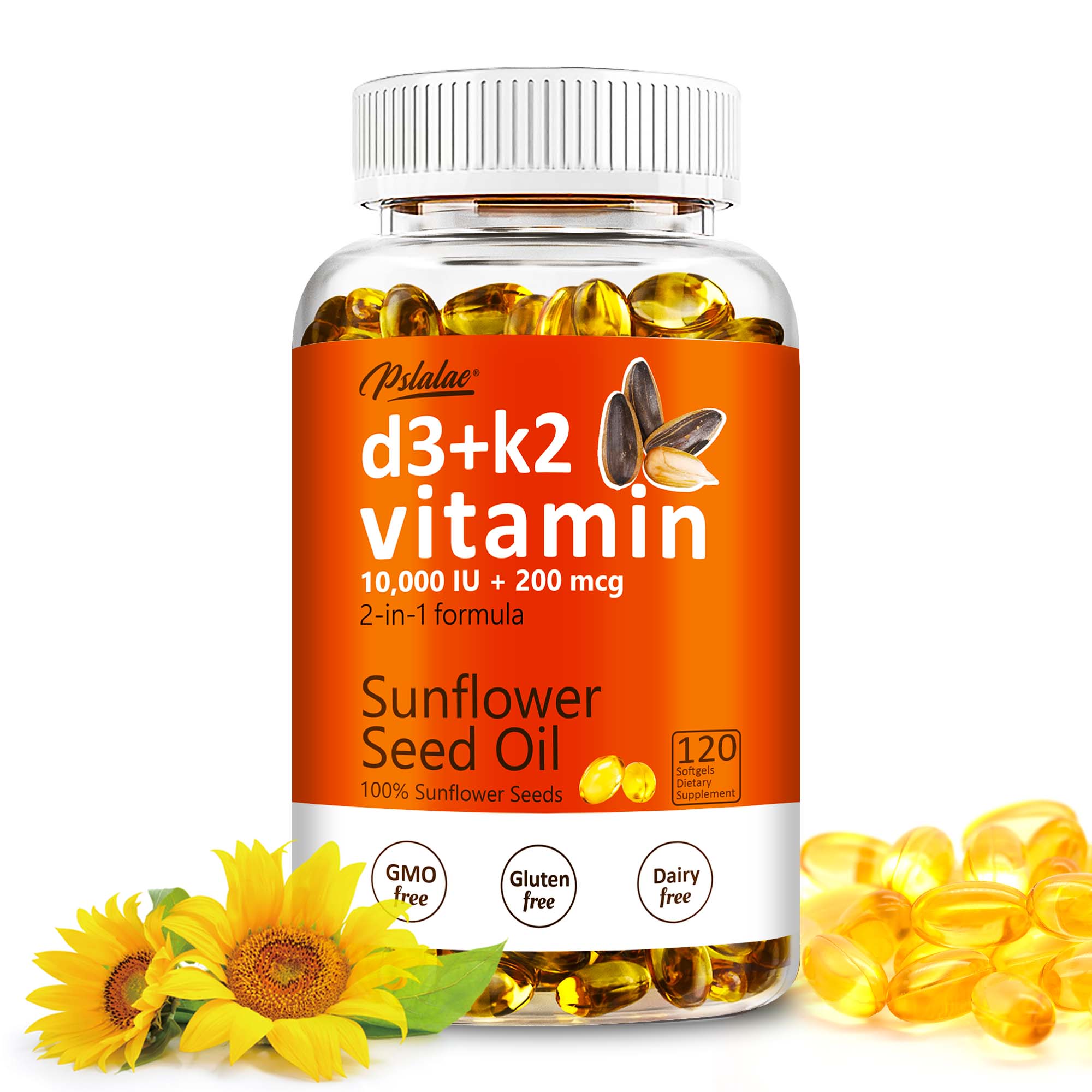 비타민 D3 + K2 10000IU - 2-in-1 포뮬러, 해바라기씨 오일 함유, 뼈 건강, 1개, 60정 17,620원