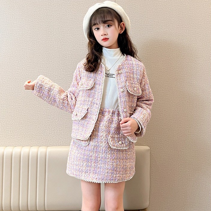 메이징키즈 주니어 여아 기모 트위드 진주 자켓 치마 투피스 세트 43,800원