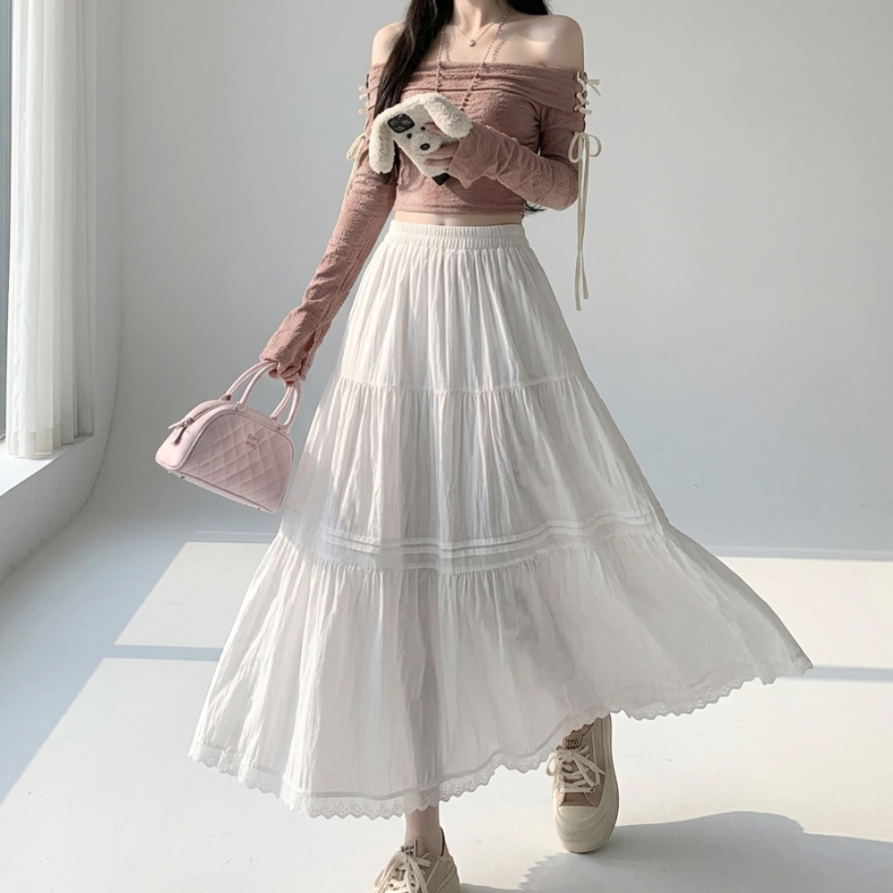 누보마켓 여성 청순 펀칭 레이스 캉캉 롱스커트 A라인 체형커버 봄 여름 스커트 30,900원