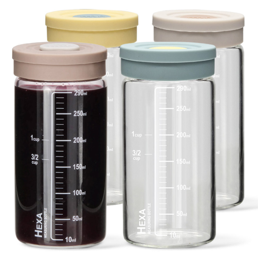 미르코리아 헥사 내열유리 투톤 실리콘캡 눈금유리병 4종 세트, 300ml, 1세트 16,400원