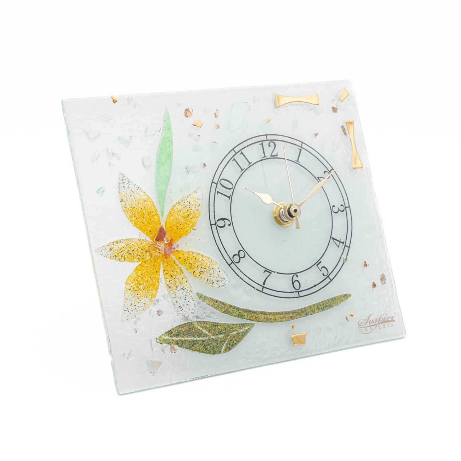 소스피리 베네치아 수제 꽃무늬 무라노 유리 탁상용 시계 돋을새김 정교한 핸드메이드 디테일 SOSPIRI VENEZIA 선물용 센터피스 현관 테이블 거실 식탁 장식, 거베라 158,000원