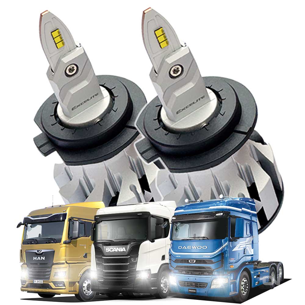 차량용 합법 LED 전조등 24V 화물차 트럭 버스 트라고 엑시언트 파비스 뉴파워트럭 메가트럭 슈퍼에어로시티 프리마노부스 구쎈 맥쎈 더쎈 스카니아 아록스 만트럭 볼보 레스타, 2개, H7 135,000원