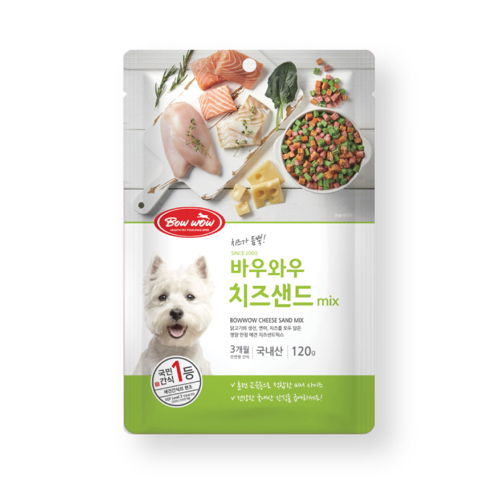 바우와우 혼합치즈샌드 120g, 1개, 닭고기 + 생선 + 연어 + 치즈 혼합맛, 120g 4,480원
