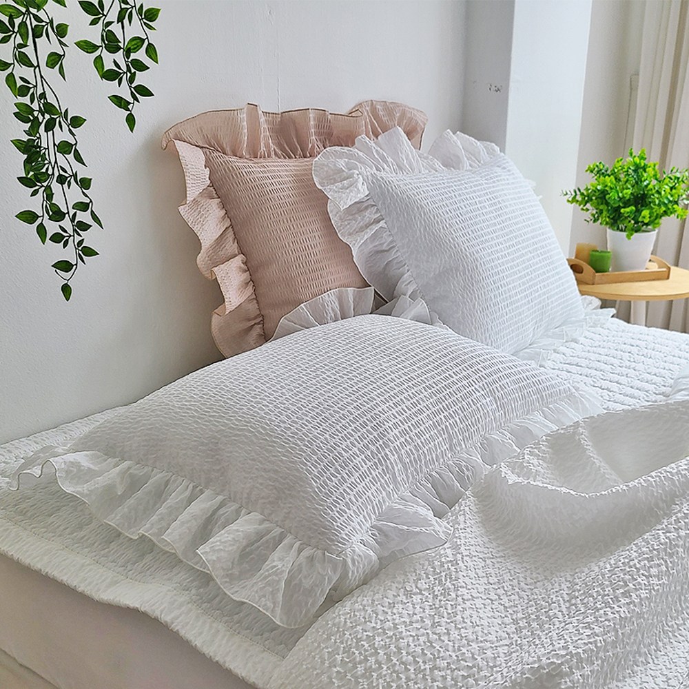 드레이프성 하늘하늘 우아한 무지 프릴 시어서커 여름 베개 커버 50 x 70 구름솜 마이크로화이바 경추 베개 9,400원