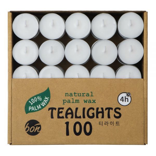 본캔들 인도네시아산 야자열매추출 천연 팜 티라이트 캔들 100개 무향 4시간연소 14g 36,100원