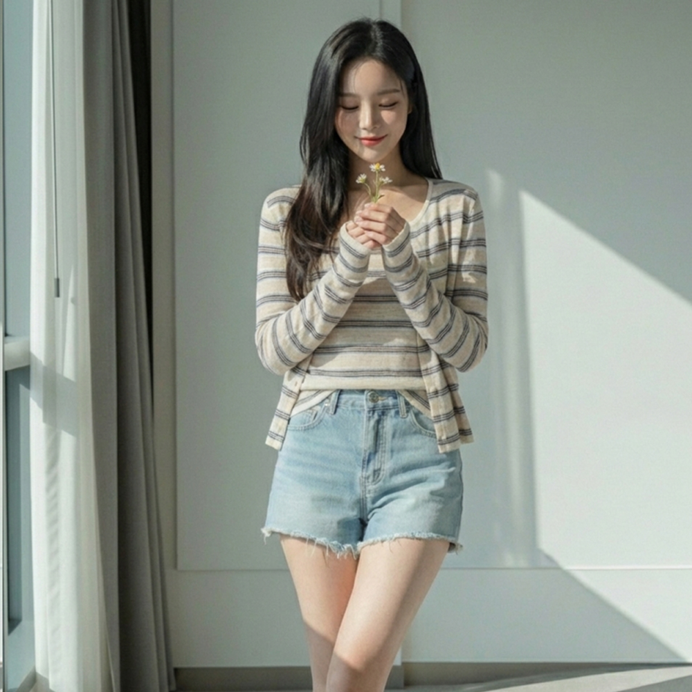 비비에모 베리 스트라이프 슬리브리스 + 가디건 세트 12591 22,800원