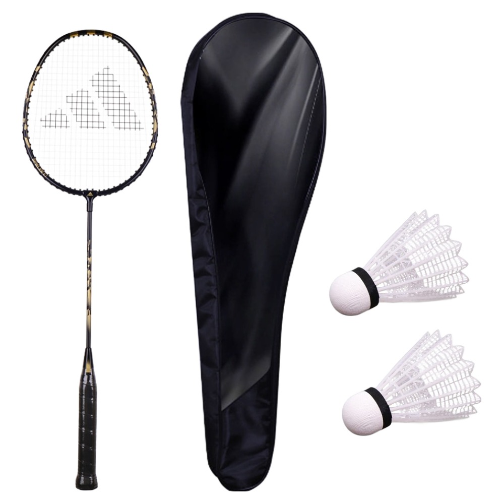 아디다스 배드민턴 라켓 SPIELER E1.1ST 블랙 + 풀커버 + 셔틀콕 2p 세트, 1세트, ADBADMIN_BK1_CV1_SH2 34,000원