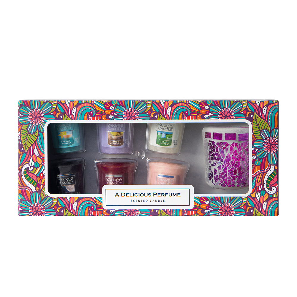 양키캔들 보티브 향초 6종 + 모자이크 캔들 홀더 선물 세트, 바하마브리즈, 블랙체리, 클린코튼, 레몬라벤더, 미드썸머나잇, 핑크샌드, 보라(캔들홀더) 21,900원