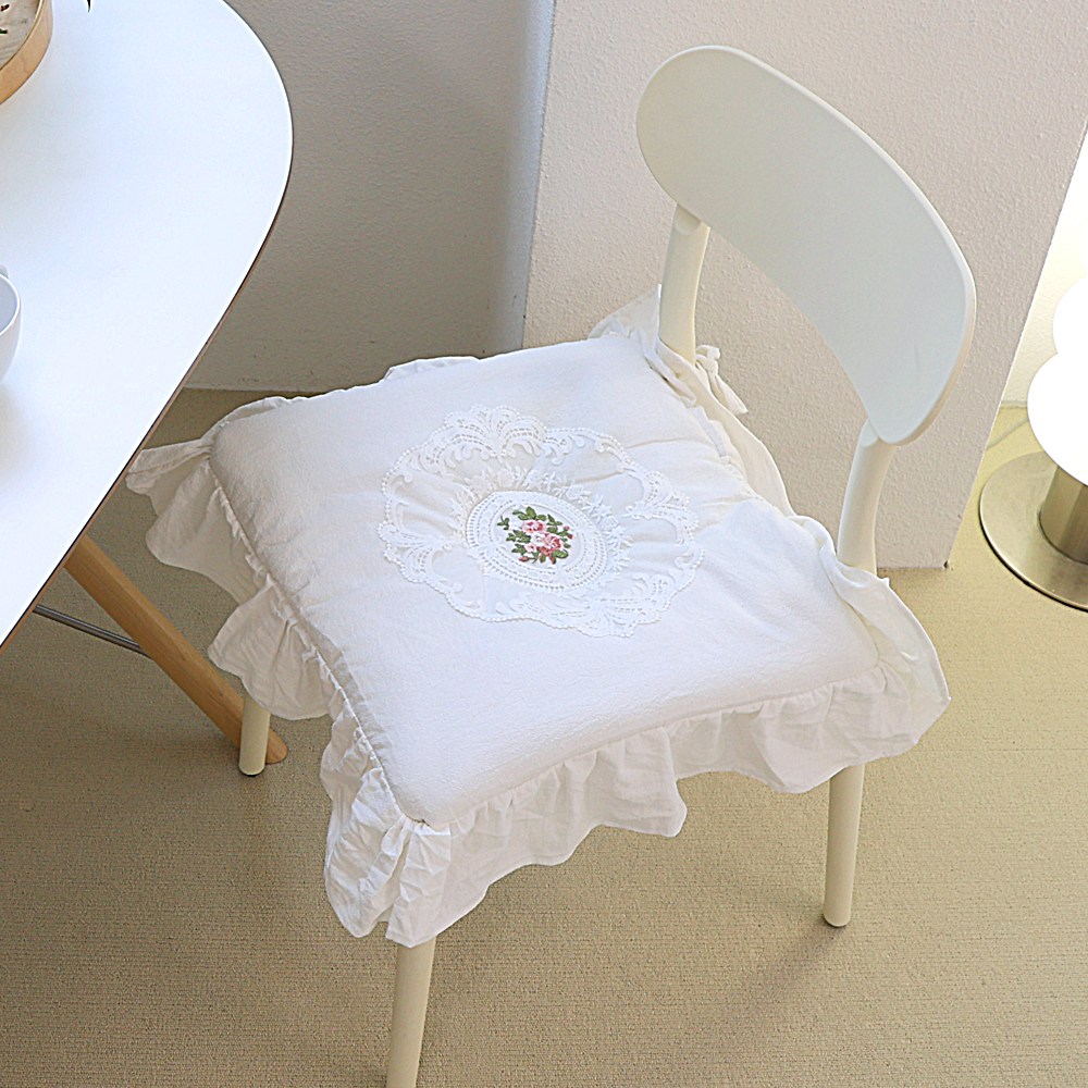 오라이프샵 플라워 레이스 식탁의자방석 방석쿠션, 화이트 4개 89,200원