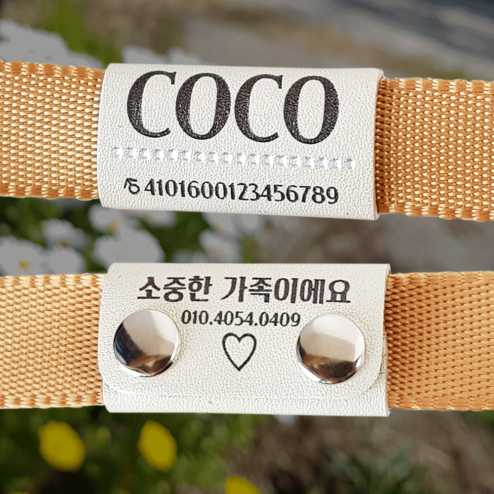 코코방스 강아지인식표 고양이이름표 화이트색 천연가죽에 크리스탈체각인 똑딱이 네임택소형 10,260원