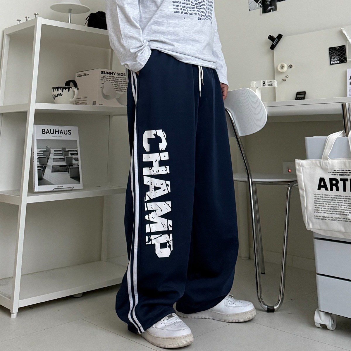 르위 와이드 트레이닝팬츠 벌룬 스웻 스트링 조거 바지 빅사이즈 18,900원