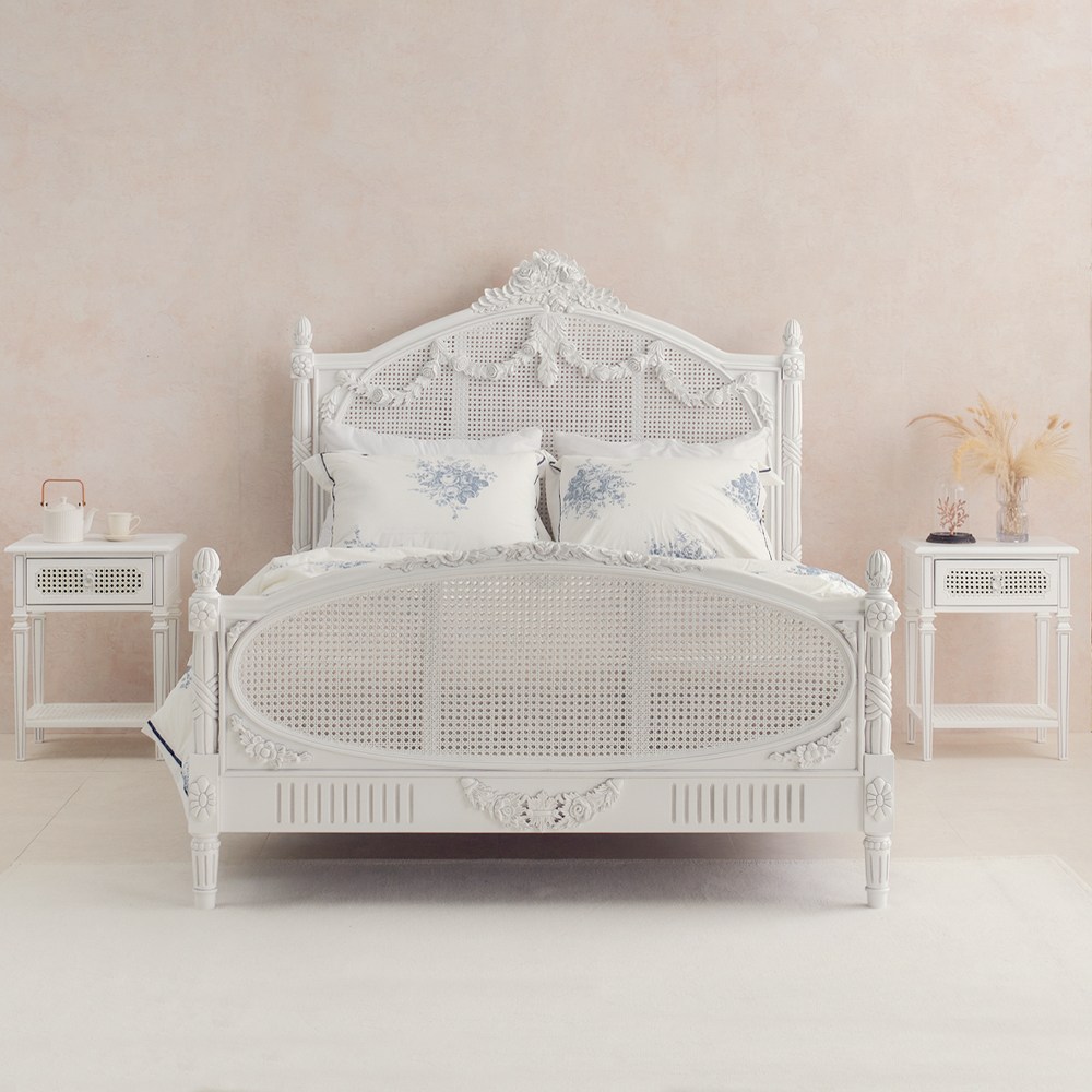 로즈 프렌치 라탄 엔틱 침대 프레임 퀸 Q, 현재가 1,913,000원