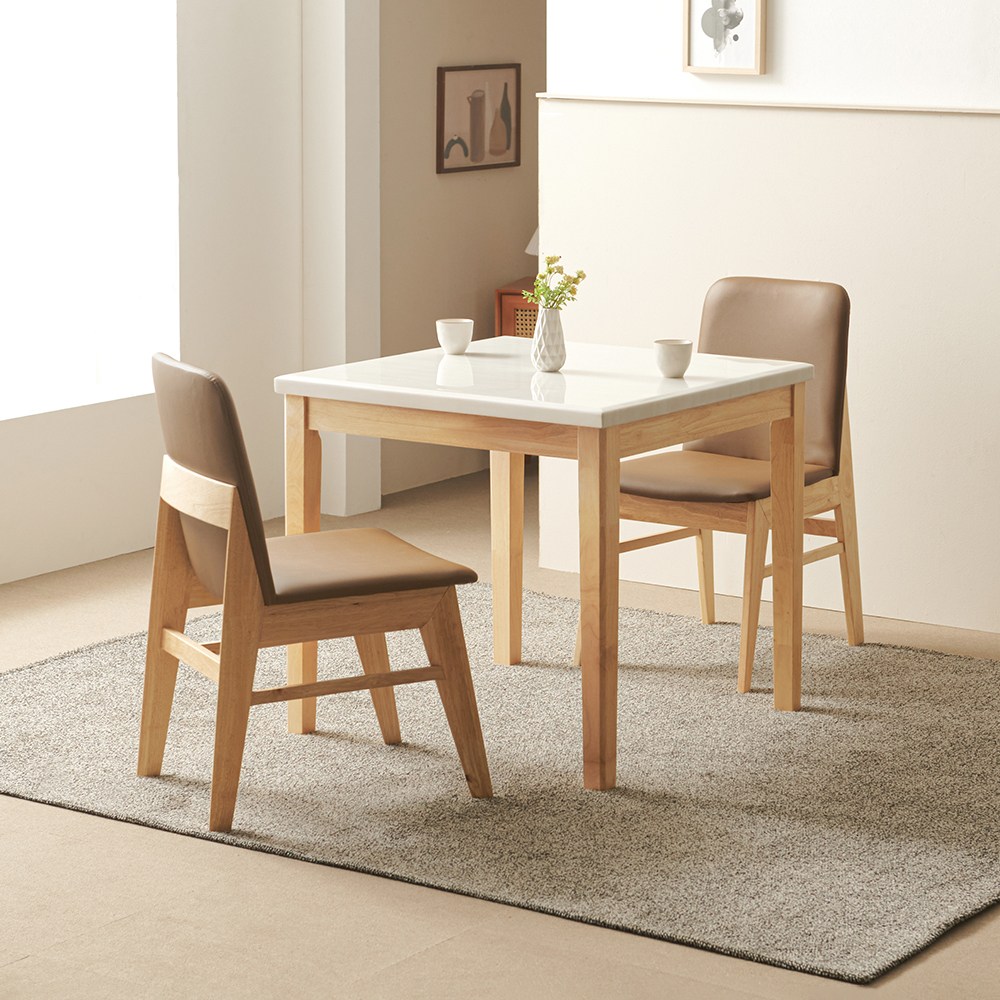 라로퍼니처 루아 800 천연 대리석 2인 식탁 세트 원목 테이블, 화이트(상판) 내추럴(다리)++의자 (브라운 방석, 내추럴 다리) 249,000원