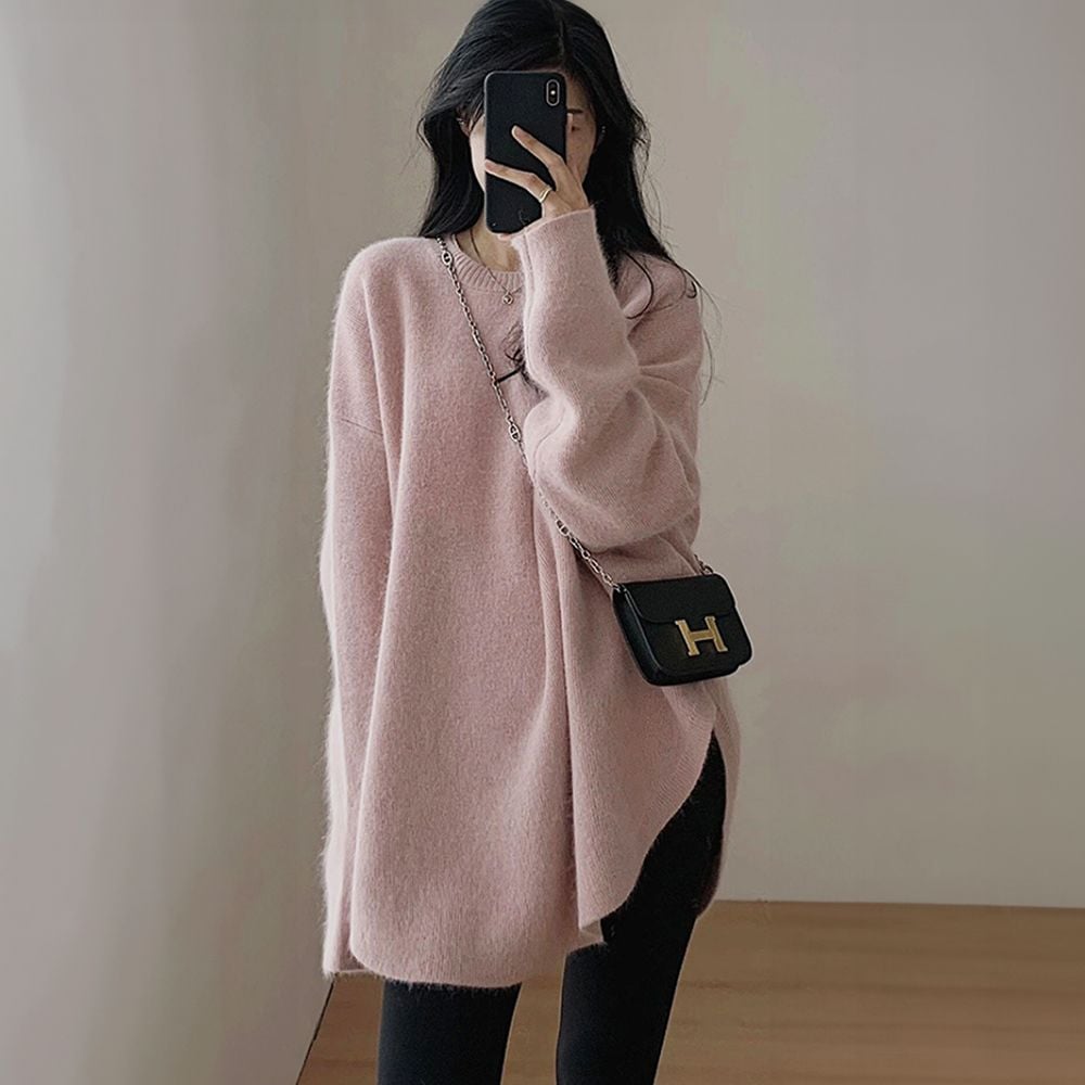 여성 겨울 라운드 울 니트티 오버핏 롱 니트 스웨터 tab+0508tH 20,510원