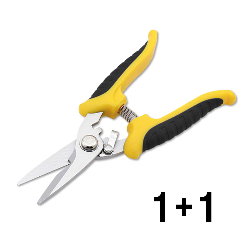[플러스리빙]  1+1 나무 전지 가위 다목적 철판 원예전지 원예가 옐로우 탄소강 전지가위 스테인레스 안전장치 2p 9,800원
