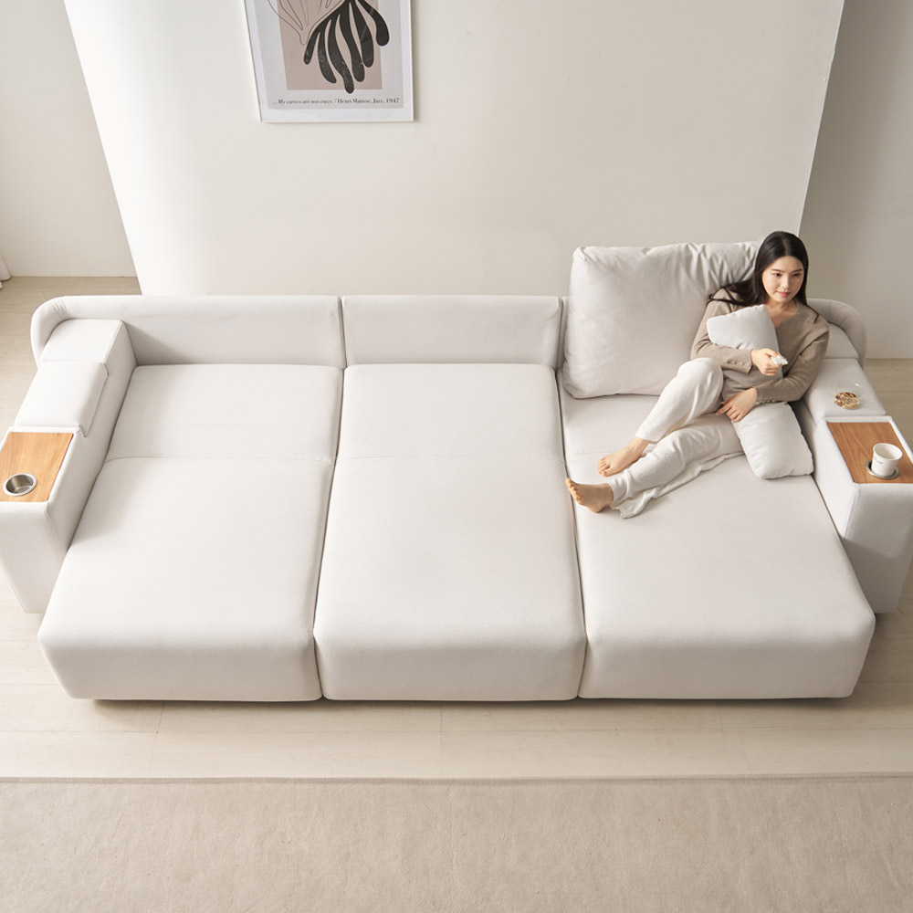 [10만원 즉시혜택] 라자가구 퍼스트 클래스 확장형 무빙 리클라이너 소파베드 3인용 소파 4인용 쇼파 패브릭 소파, 아이보리 1,449,000원