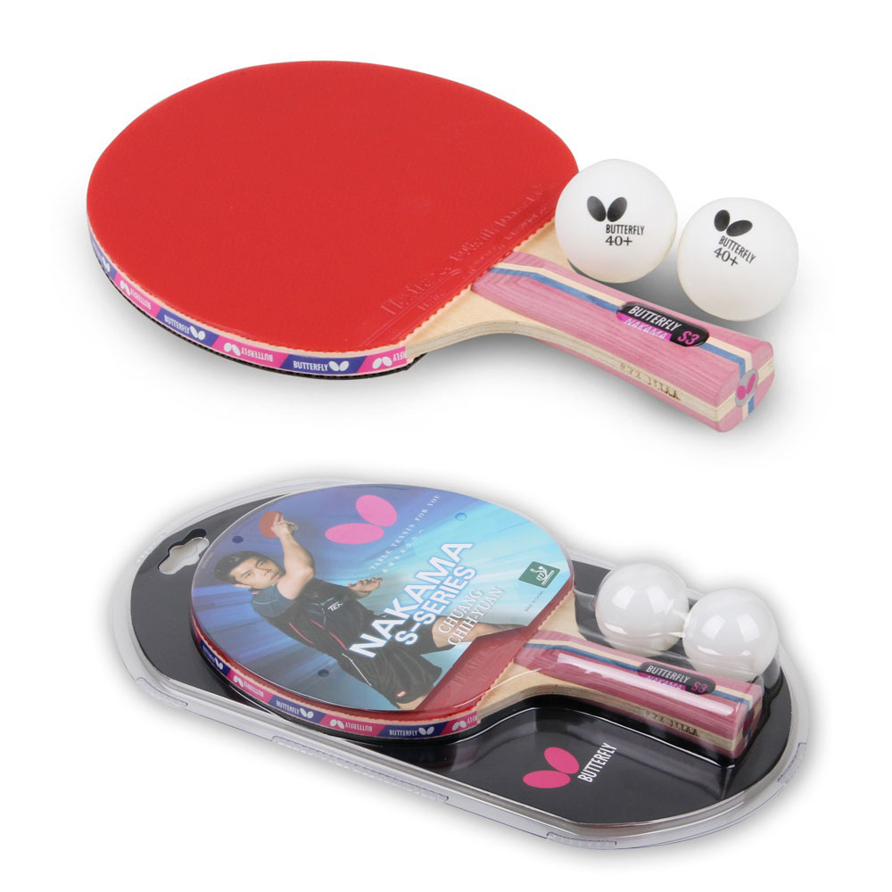 쉐이크핸드 탁구라켓1p + 공2P 버터플라이 NAKAMA S3 카본합판 FL그립 공인러버 완제품, 쉐이크, 현재가 127,900원