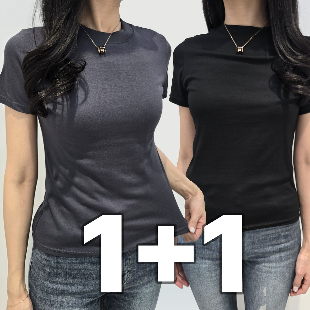 밀크린 여성 라운드 반팔티 1+1 반소매 여름 티셔츠 2종 세트 18,000원