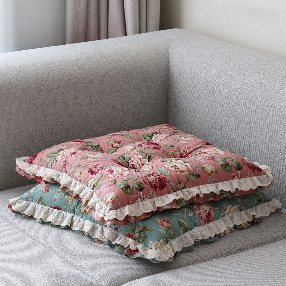 [데코벨] 순면 플라워 이중 레이스 사각 방석 (의자방석/소파방석) 21,800원