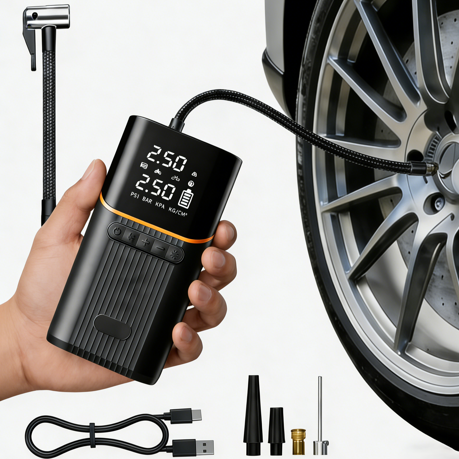 콜콜러브 휴대용타이어공기주입기 6000mAh 대용량타이어압력모니터링/LED램프/보조배터리/자동차농구자전거오토바이 범용쿠션 보조배터리 17,980원