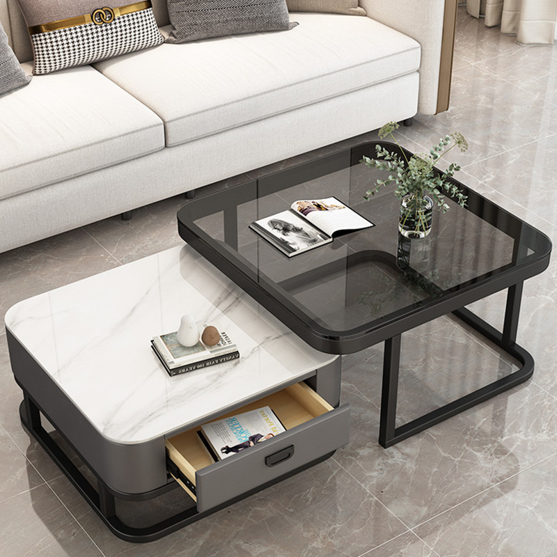 BYOU 이탈리아풍 스타일 거실테이블 수납 소파테이블 접이식 티테이블 세트, 그레이 + 블랙 프레임 125,900원